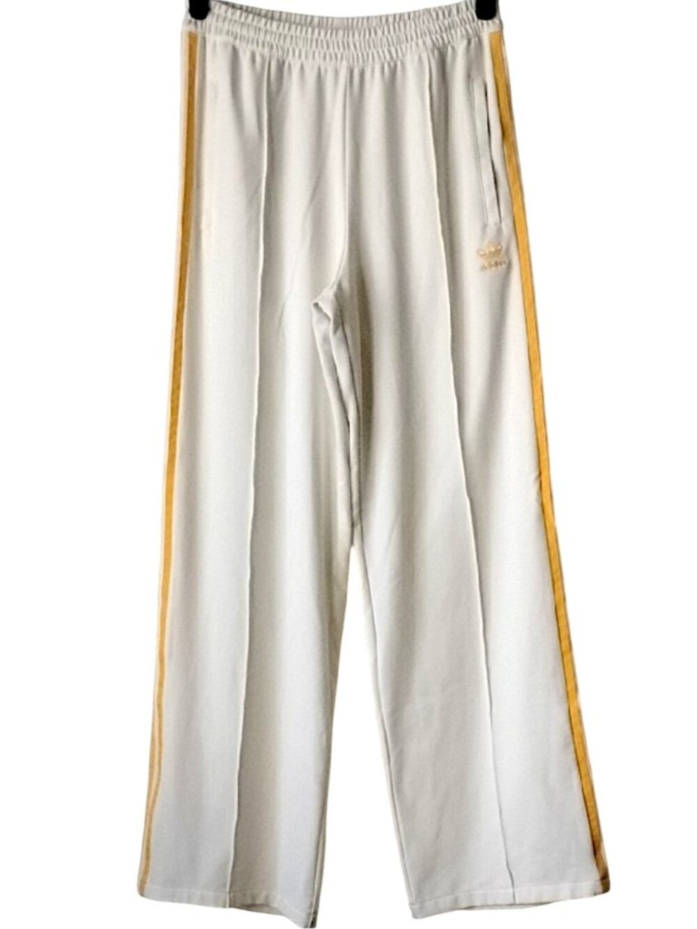 Adidas Women's Wide Leg Crepe Pants S White Gold 3 Stripes